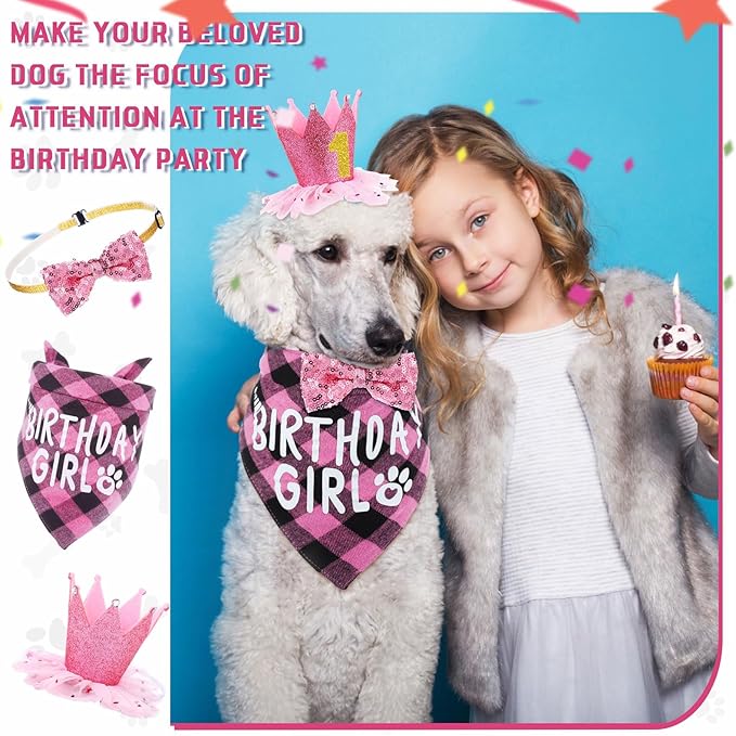 Weewooday Dog Birthday Party Supplies Birthday Boy Girl Cake Bandana Triangle Scarf Party Hat Dog Bow Tie Collar with Numbers for Large Medium Small Dog Puppy 1st Birthday(Novel Style,Medium)