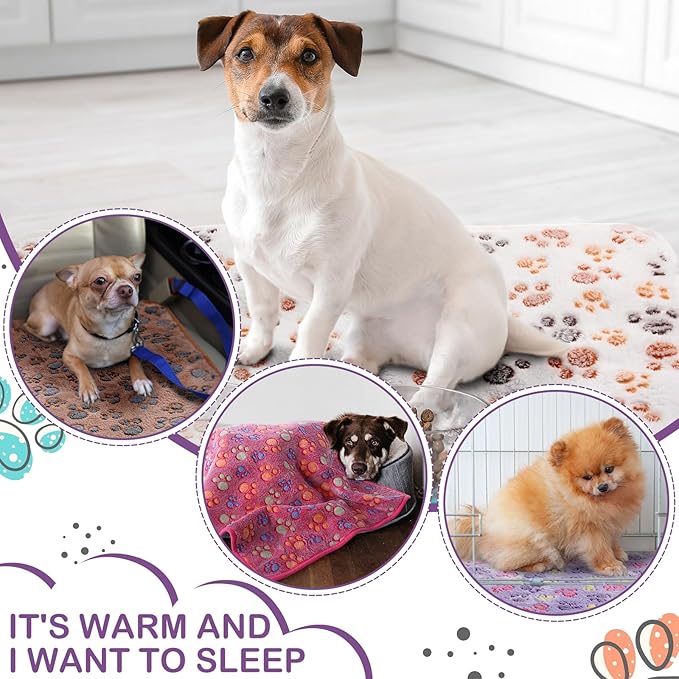 Hestya 4pcs Waterproof Dog Puppy Pads Soft Cat Blanket Dog Sleeping Mat Absorbent Pet Blanket Paw Pattern Warm Pads Fleece Puppy Potty Training Pads Reusable Food Bowl (30 x 21 inch)