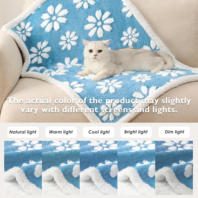 Waterproof Blanket for Dog Puppy Cat, Cute 3D Textured Flower Dog Blanket for Bed Couch Sofa, Soft Liquid Pee Proof Furniture Protector, 30"x40", Blue
