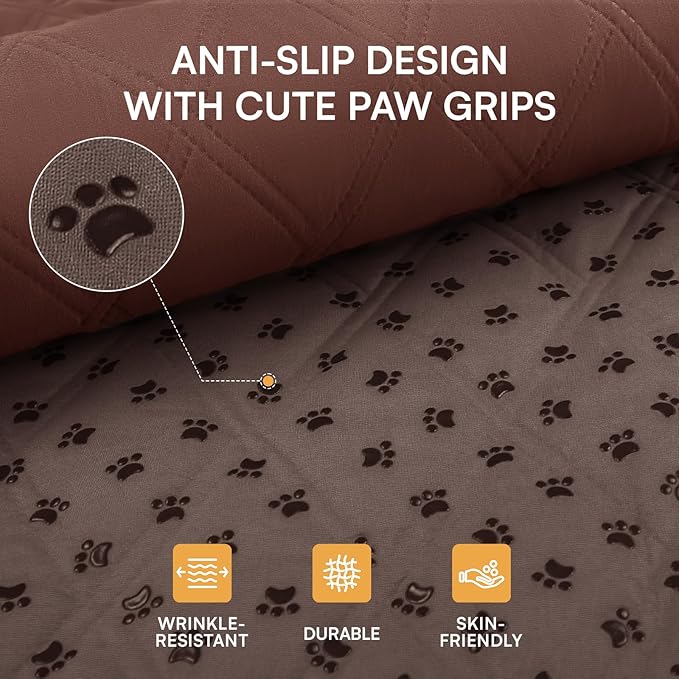 Luciphia 100% Waterproof Couch Cover Blanket for Dogs Anti-Slip Pet Couch Protector Sofa Mat Puppy Cat Blanket with Non-Slip Bottom, Coffee Brown, 30x70 Inch