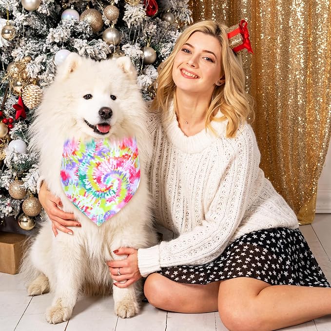 Silkfly 50 Pcs Summer Tie Dye Dog Bandanas Bulk Pet Scarf Grooming Salon Triangle Washable Dog Bib Kerchief for Large Pet Birthday Party(X-Large)