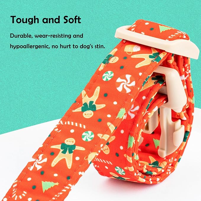 Faygarsle Christmas Dog Collar, Red Gingerbread Pattern, Plastic Buckle with Metal D-Ring, Holiday Pet Accessory, for Small Medium Large Dogs L