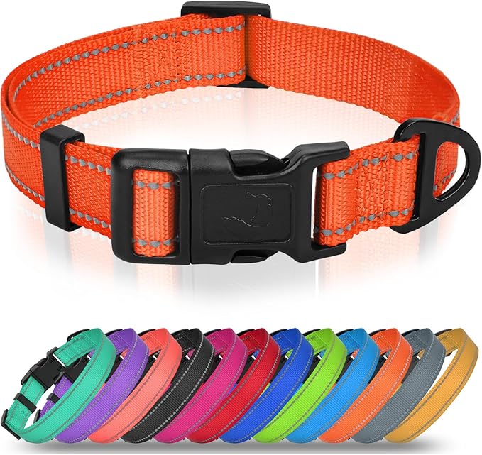Joytale Small Dog Collar, Reflective and Adjustable Nylon Collar with Quick-Release Buckle, Lightweight No-Choke Design for Small Dogs, Orange, 3/4" Width
