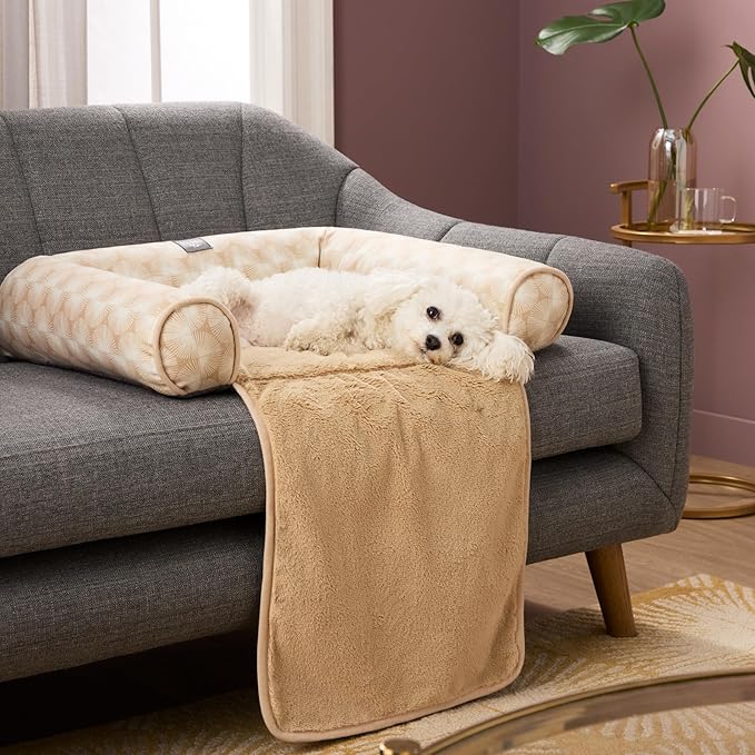 Nicole Miller New York PET Kendall Fluted Geo Cozy Couch Protector Pet Bed, Cozy & Calming, Non-Slip Bottom, Machine Washable, Taupe, Large 40"x23"x4"