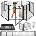 Dog Playpen Outdoor Extra Wide 8 Piece Panels Heavy Duty Dog Fence 32" Height Anti-Rust with Doors Portable for RV Camping Yard, Total 21FT, 35 Sq.ft, Snowy Black