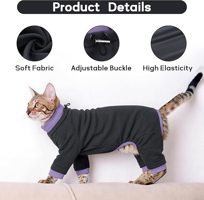 Pumyporeity Sticky Cat Clothes - Soft Cat Sweater for Hair Loss Prevention, Recovery Suit After Surgery, Black, XS