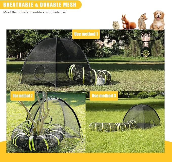Outdoor Cat Enclosure with Circle Tunnel for Kitten Kitty Run - Portable Large Cat Playpen Tent Outdoor Indoor Pet Tent for Outside Small Animals