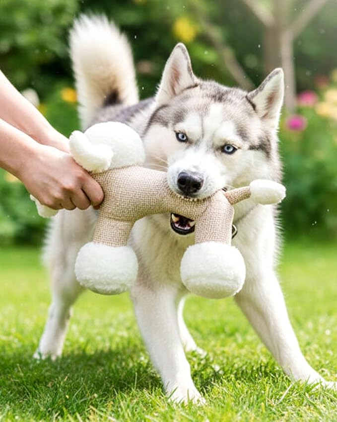 Linen Safari Companions - Linen Dog Toy, Chew-Resistant Natural Linens Squeaky Safari Animal for Small to Medium Dogs, Helps Reduce Destructive Chewing for Indoor Play and Boredom Relief (Sheep)