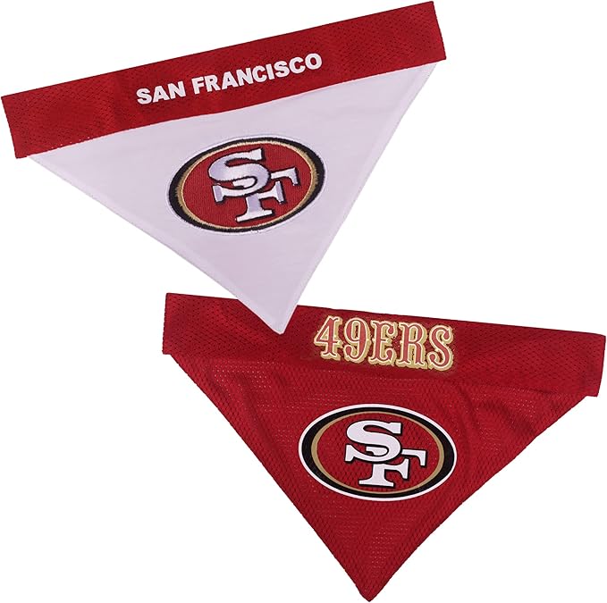 Pets First NFL DOG BANDANA - SAN FRANCISCO 49ERS REVERSIBLE PET BANDANA. 2 Sided Sports Bandana with a PREMIUM Embroidery TEAM LOGO, Large/X-Large. - 2 Sizes & 32 NFL Teams available