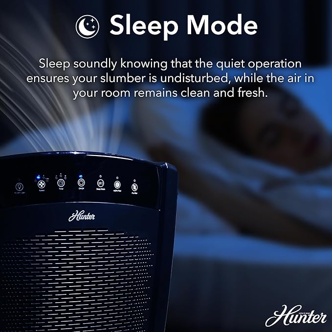 Hunter HP800 Air Purifiers for Home Large Room and Bedroom. True HEPA Air Purifier for Pets, Odors, Allergens, Smoke, Dust, VOC's. 4 Fan Speeds, Quiet Sleep Mode. Cleans 2585 Ft² per Hour. Graphite