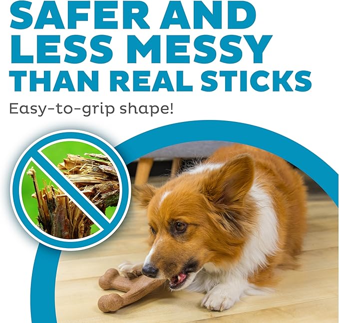Outward Hound Pupstages Dogwood Jack Dog Chew Toy – Real-Wood Blend, Bacon Scented, 4 Chewable Ends, Moderate Chewers, Large, 7.5" x 2"
