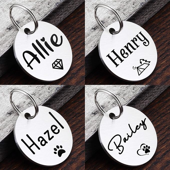 Ultra Joys Dog ID Tag, Custom Dog Tag Personalized Cat Tag, Pet ID Tag, Brushed Stainless Steel Round Dog Tag Silver Medium