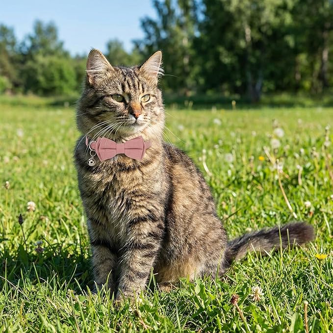 Cat Girl Collar Breakaway Bowtie - Safety Adjustable Cat Collars for Girl Cats with Bell - 7-11 Inches Length Christmas Cats Bow Tie Collar Pink