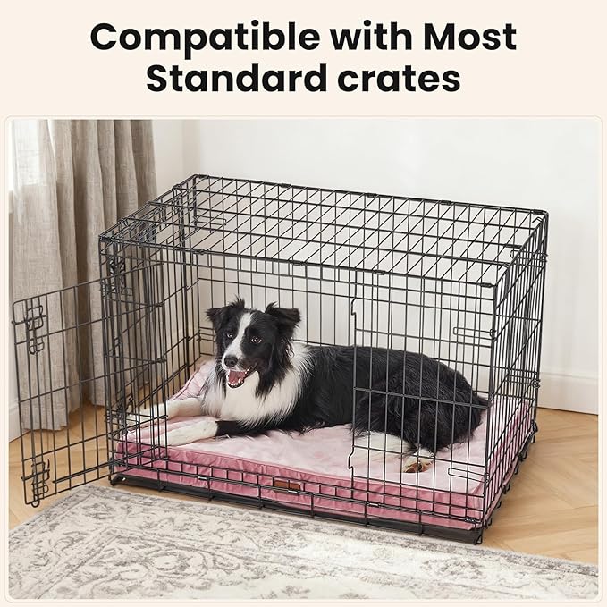 OhGeni Orthopedic Waterproof Dog Bed for Medium Large Dogs, Machine-Washable Removable Cover in Easy-Clean Fabric, High Density Foam & Easy-Carry Handle, Suitable for Crate, 35 inch (Pink)