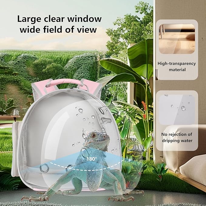 Hamster Backpack Carrier, Bearded Dragon Carrier Backpack with Clear Bubble Window,Small Animal Travel Backpack for Hedgehog Rat,Chameleon,Rabbit,Sugar Glider,Airline Approved (Pink, Backpack)