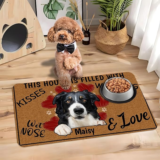 Personalized Dog Cat Mat with Name Photo Custom Placemat Feeding Mats for Food and Water Customized Non-Slip Waterproof Doormat for Bowls Outdoor Indoor Floors Gifts for Pet Owner