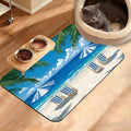 Pet Feeding Mat,Sea Beach Absorbent Dog Cat Food Mat Palm Tree Dog Mat with Rubber Backing,Non-Slip Water Bowl Placemat,Pet Supplies 16" x 24"