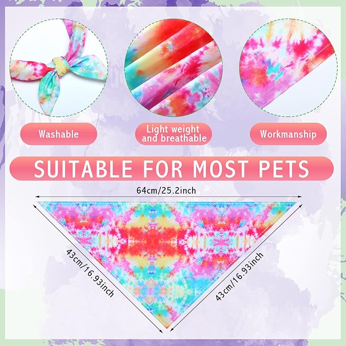 Silkfly 50 Pcs Summer Tie Dye Dog Bandanas Bulk Pet Scarf Grooming Salon Triangle Washable Dog Bib Kerchief for Large Pet Birthday Party(Large)
