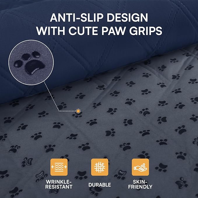 Luciphia 100% Waterproof Couch Cover Blanket for Dogs Anti-Slip Pet Couch Protector Sofa Mat Puppy Cat Blanket with Non-Slip Bottom, Navy Blue, 52x82 Inch