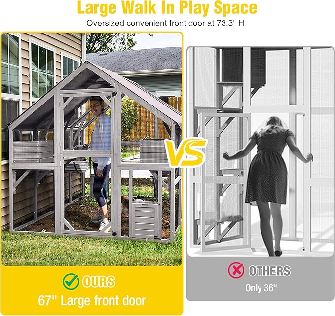 Aivituvin Extra Large Catio Outdoor Cat Enclosure Window Design for 10-20 Cats, 74"H Walk-In Patio Cat House with 4 Access Doors, Waterproof Roof, Spacious Kitty Cage for Multiple Indoor Outdoor Cats