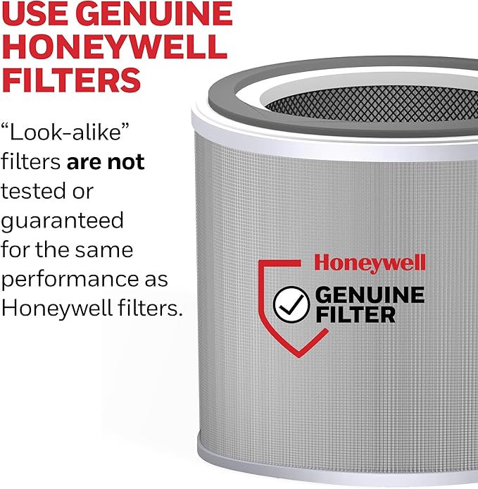 Honeywell Allergen Plus Compact HEPA Small Room Air Purifiers for Home, Up to 530 Ft² Coverage, 3-in-1 Filter, Pet Dander, Smoke & Odor Reducer Air Quality Sensor with Auto Mode, Grey, HPA125V