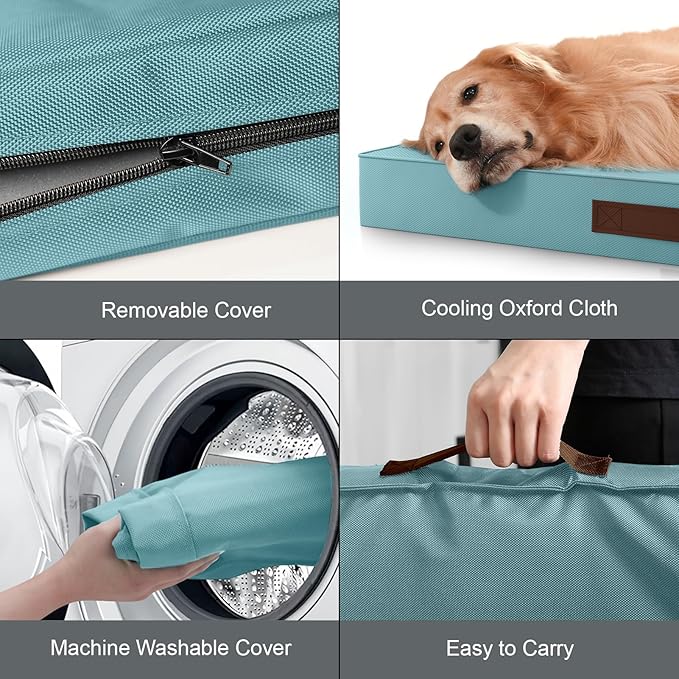 Outdoor Orthopedic Dog Bed for Medium Dogs & Cats, Waterproof Flat Pet Mat with Egg Crate Foam & Washable Removable Oxford Cover, 30x20 Inch, Light Blue
