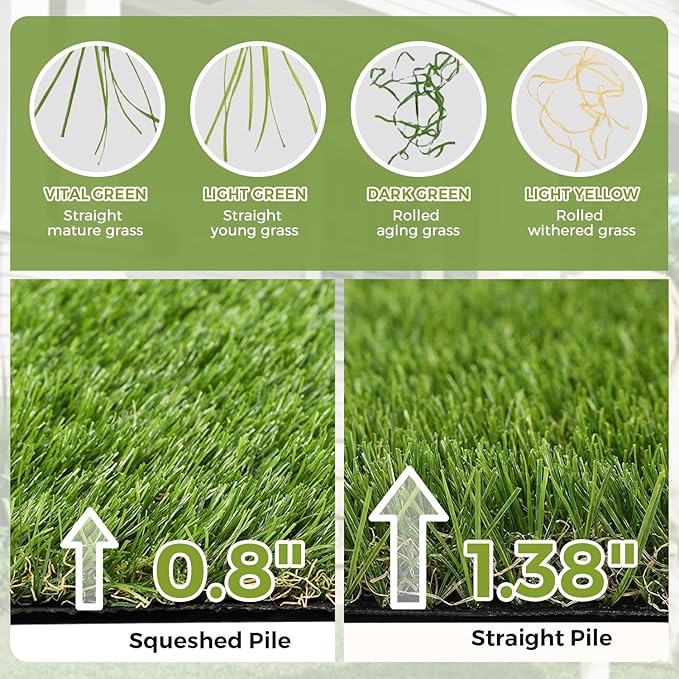 Artificial Grass Rug Indoor Outdoor, 7.7 x 8.7FT Faux Grass Turf with Drainage Holes, Realistic Artificial Lawn Rug Dog Pets Mat, Turf Carpet for Garden Lawn Landscape Balcony Patio Backyard Decor
