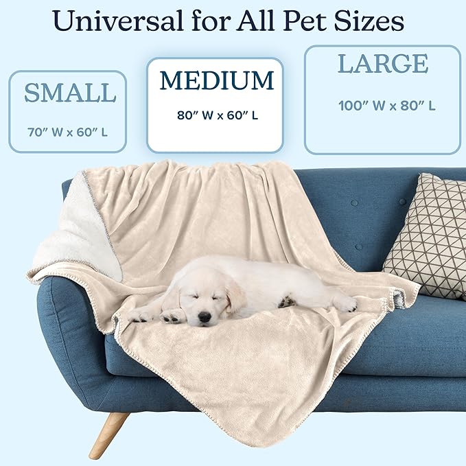 PETMAKER Dog Blanket - 60x80in Reversible Sherpa Blanket - Throw Blankets for Bed, Couch, Crate, or Car - Machine Washable Puppy Essentials (Cream)