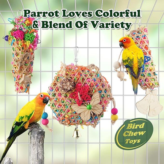 Bird Toys, Parakeet Foraging Toy, Hanging Chewing Toy, Bird Cage Accessories – Suitable for Cockatiels, Budgies, Lovebirds, Conures and Other Small Parrots