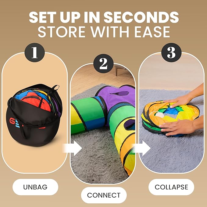 Genius Cat Tunnels for Indoor Cats - Large Customizable 5-Way Tunnel Tube System with Hanging Toys, Storage Bag, Tear-Resistant & Collapsible Play Center for Kittens, Small Dogs, & Rabbits