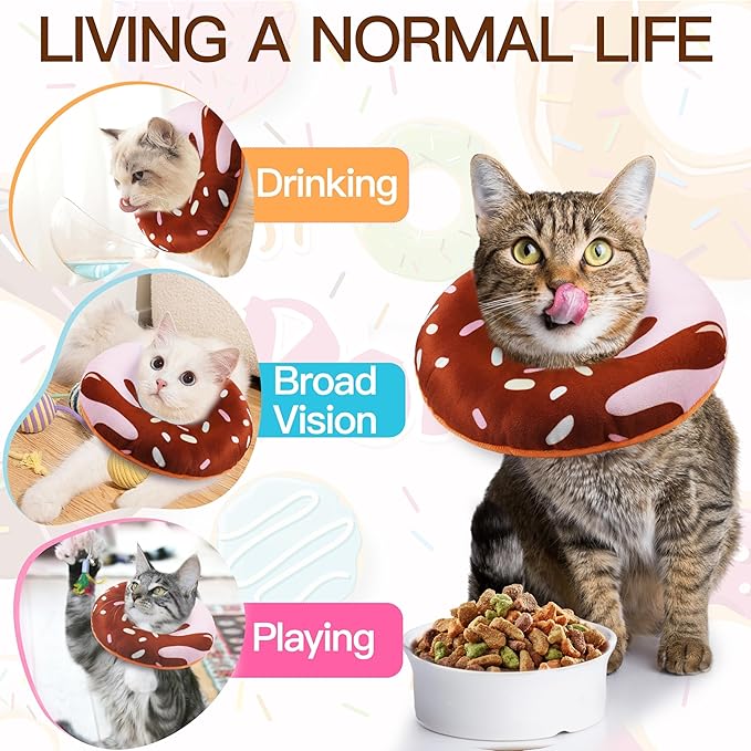 Cat Cone Collar Soft, Cute Cat Donut Collar After Surgery, Adjustable Kitten Recovery Cones to Stop Licking, Lightweight Neck Elizabethan Collars for Cats Kittens (Chocolate, Medium)