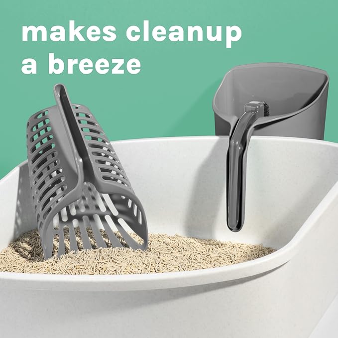 Kitty City Infinity Cat Litter Scoop with Holder – Non-Stick Aluminum Litter Sifter & Deep Shovel, Ergonomic Handle, Easy Clean Poop Scooper for Cats