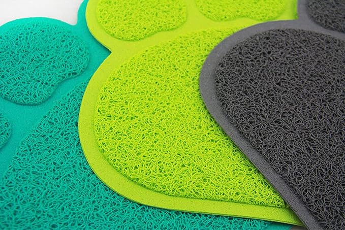 PVC Pet Dog Cat Puppy Kitten Dish Bowl Food Water Feeding Placemat, Non-Slip Cat Litter Mat Paw Shape, Grey Large