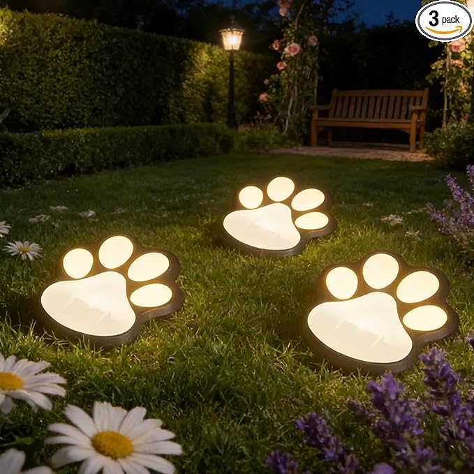 3pcs-Solar Paw Print Lights, Wireless of Cat Dog Animal Solar Lights Outdoor Garden Decor, IP55 Waterproof LED Yard Path Light, New Home Birthday Easter Gift for Pet Lovers (Warm Light)