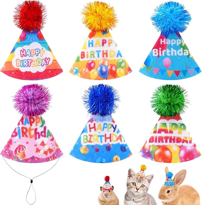 6pcs/Pack Mini Dog Happy Birthday Hats Party Hats for Small Puppies Doggie Cats Kittens Rabbit Boy Girl Birthday Costume Accessories