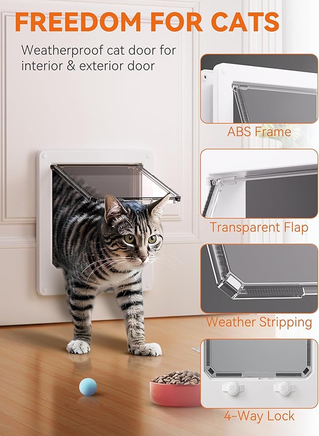 LIBBEPET Cat Door Interior Door, Indoor Cat Doors, Medium Pet Doors for Cats Up to 13 lbs(Frame Size 7.5" x 8.7"), Upgraded 4 Way Locking Kitty Door for Interior & Exterior Doors, Easy to Install