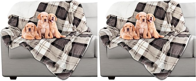 PETMAKER Pet Blanket - Reversible Waterproof Plaid Throw Protects Couch, Car, and Bed from Spills, Stains, or Fur - Dog and Cat Blankets (Gray) (Pack of 2)
