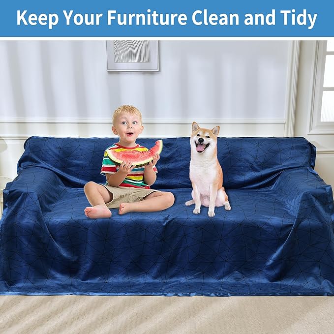 Softan Waterproof Blanket Cover 70"x90" for Baby, Adults, Dogs, Cats or Any Pets, 3 Layer Protector and 100% Leak Proof Blanket for Bed, Sofa and Other Furniture, Easy to Clean, Navy & Light Grey