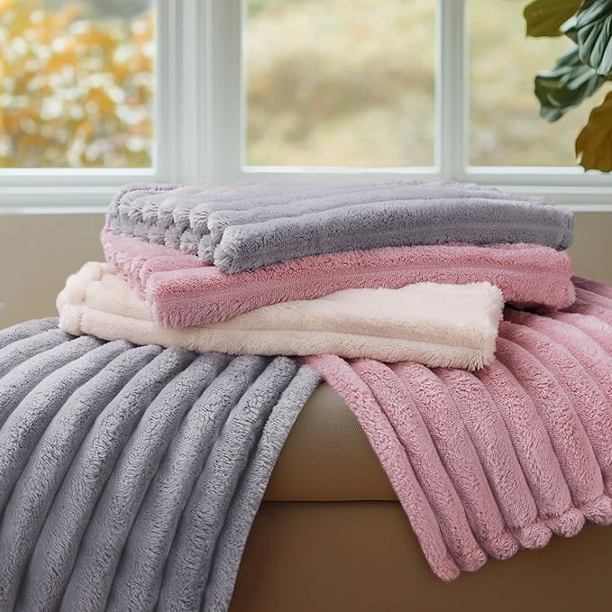 LINENLUX 1 Pack 3 Soft Fleece Dog Blanket for Pet Washable Warm Cat Puppy Fluffy Calming Flannel Grey Medium
