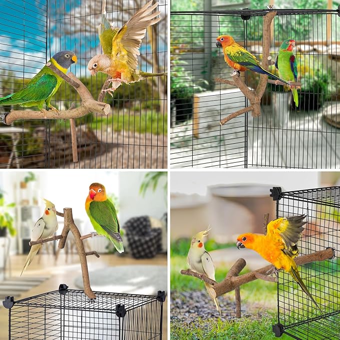 Bird Perch Stand, Natural Vitex Negundo Wood Parrot Perch Bird Cage Branch Perch, Accessories for Parakeets, Cockatiels, Conures, Macaws, Finches, Lovebirds (12" Length)