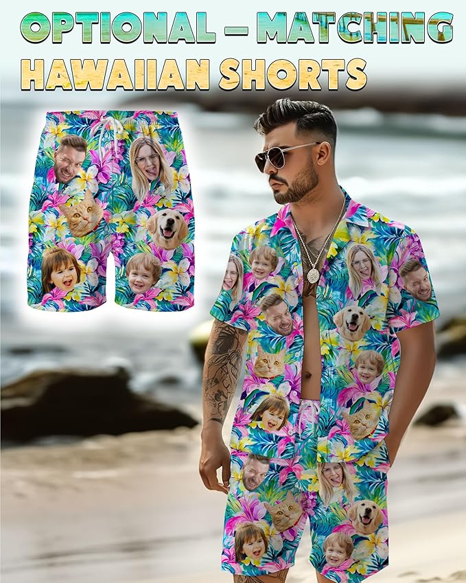 Custom Hawaiian Shirt with Face Photo Picture for Men Women Kids Youth Adult, Tropical Personalized Hawaiian Shirts Gift