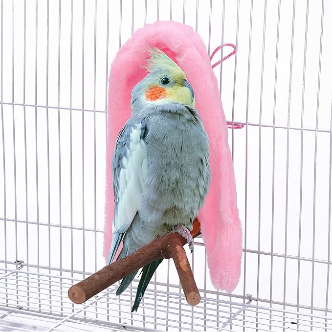 Comfort Corner Fleece Bird Blanket Parrot Cage Snuggle Hut Warm Bird Nest House Bed Hanging Hammock Toy for Parakeet Cockatiel Pigeon Small Animals Shelter Plush Bedding(Pink/L)