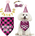 Dog Birthday Party Supplies Decorations with Dog Bandanas/Birthday Hat/Bow Tie Collar with 0-8 Numbers, for Medium Small Dogs Pets (Large, Pink)