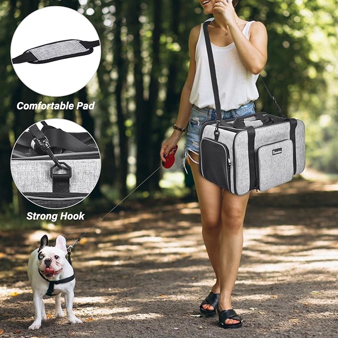Petmolico Cat Carrier Soft-Sided Pet Bag for Small Medium Cats Puppies 16LBs - Airline Approved Pet Travel Carrier 3 Open Doors (Medium,Grey-X863)