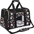 Petmolico Cat Carrier Dog Carrier, Airline Approved Soft Pet Travel Carrier with 3 Open Doors Mesh Windows for Cats Puppy 16 lbs, White Daisy