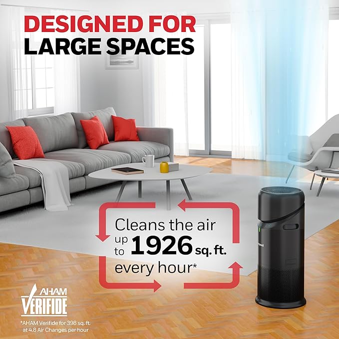 Honeywell Allergen Plus™ 3-in-1 HEPA Air Purifier, Fan & Air Circulator, 1928 Ft² Rooms in 1 hour, Air Quality Sensor, Sleep Mode, Reduces Allergens, Pet Dander, and Odors, Black, HPA6000B