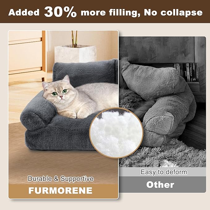 Cat Beds for Indoor Cats, Cat Couch Bed, Cute Cats Sofas for Pets, Small Dog Sofas & Chairs with Removable Washable Cover, Plush Soft Pet Furniture for 10lbs Small Dogs & Cats(Dark Grey)