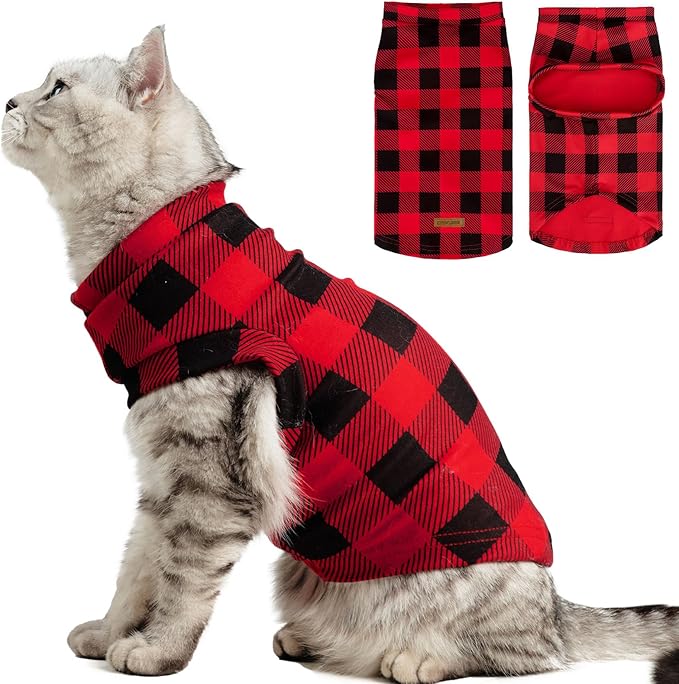 EXPAWLORER Soft Cat Sweater - Checked Sweaters for Cats Only Warm Kitten Clothes, Fall and Winter Pet Coat Pullover Design, Fleece Sweatshirt Clothing Also for Puppy Small Dogs, Medium