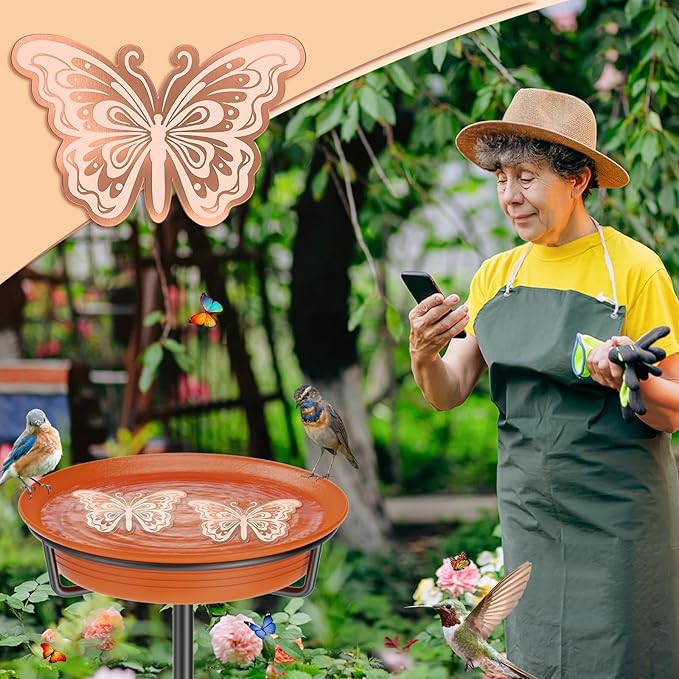 2Pcs Bird Bath Copper Disk, 0.6mm Reinforced 99.9% Pure Copper Cleaning Disk for Physical Clean Water, All-Season Use Cleaner for Outdoor Birdbaths Bowl Garden Fountain (Butterfly)