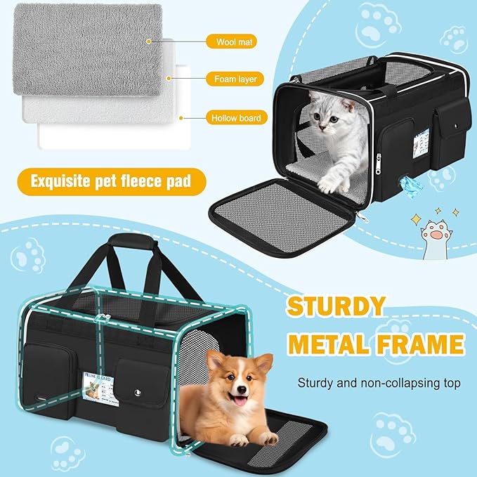 HUANLANG Soft-Sided Cat Carrier Airline Approved,Dog Carriers for Small Dogs Medium Cats,Pet Travel Carrier Up to 20 Lbs,Collapsible Cat Bag